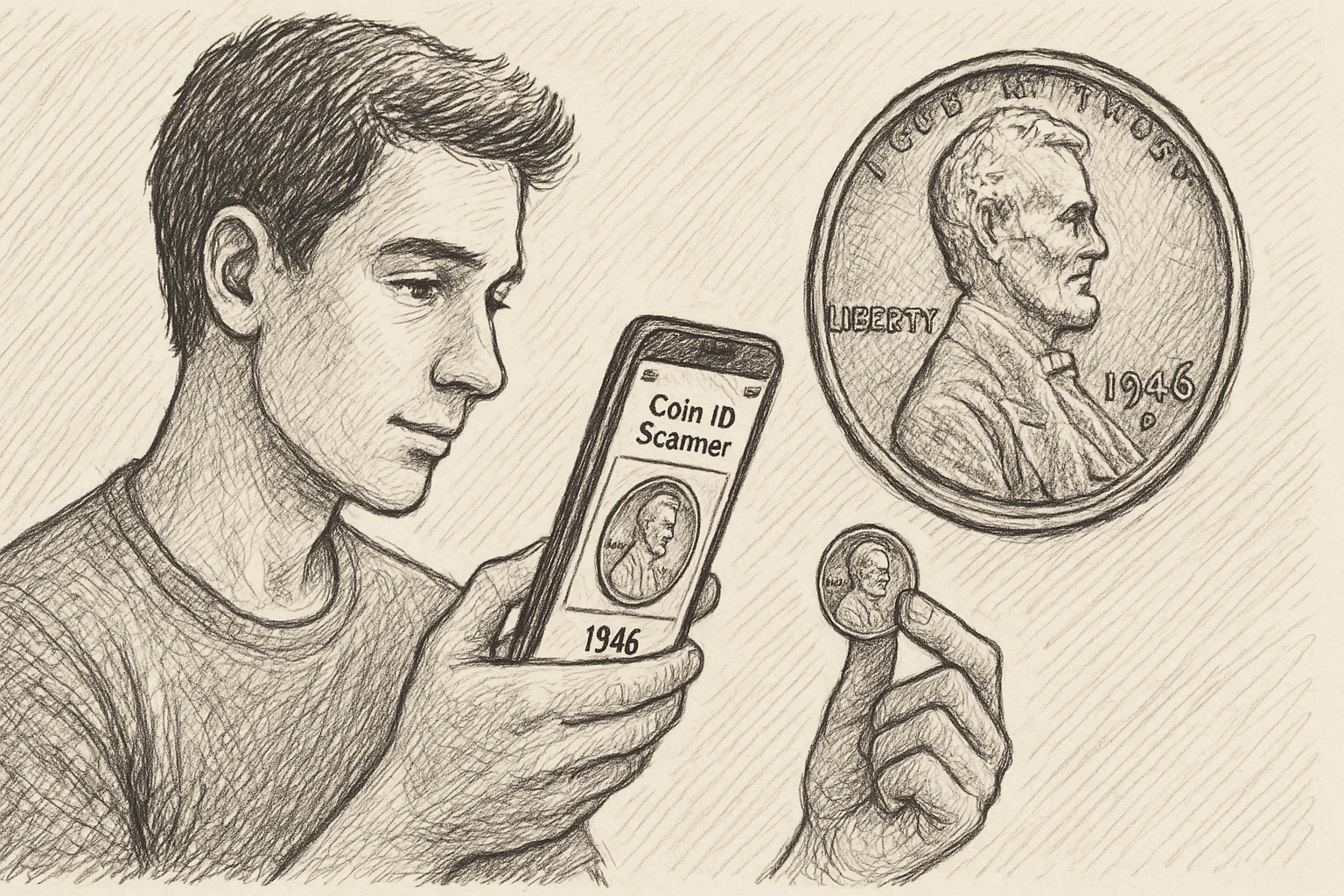 A man discovers the value of a coin he found via Coin ID Scanner.