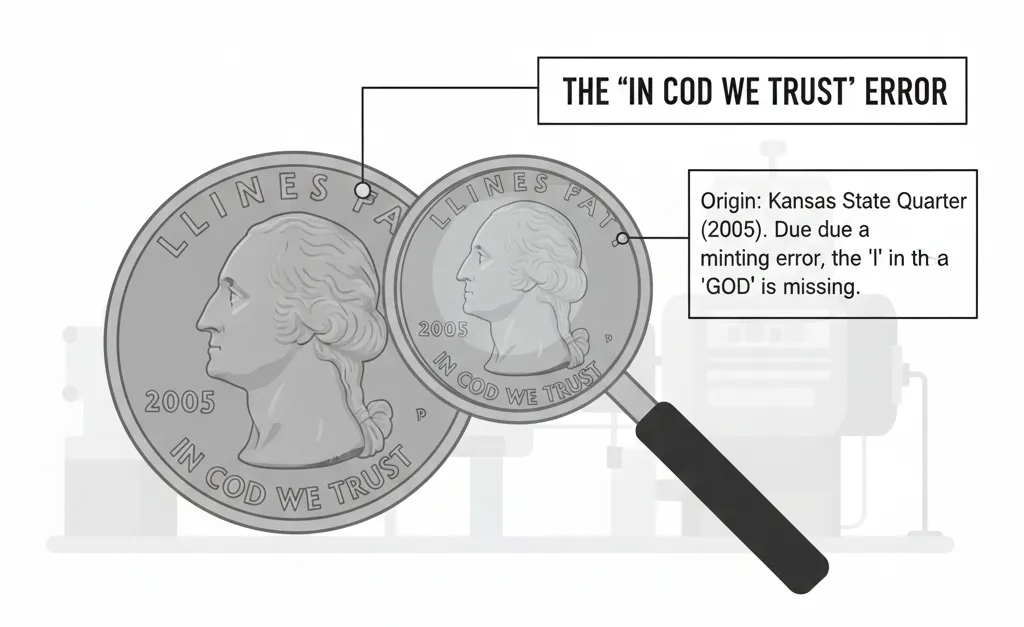 The Details of the “In Cod We Trust” Error Origin on the 25-Cent Coin (Kansas, 2005)